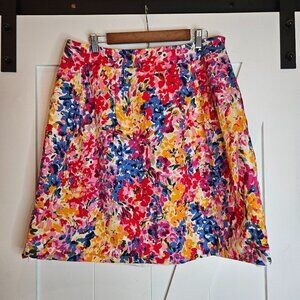 PRESTON & York Size 16 A-Line Colorful Cotton Floral Knee Length Side Zip Skirt